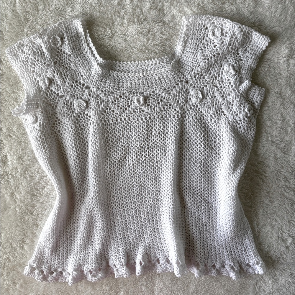 Handmade White Crochet Knit Top